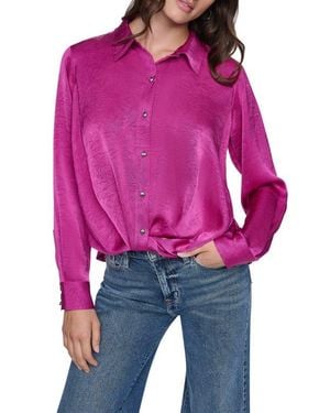 DKNY Twist Front Crinkle Satin Shirt - Red