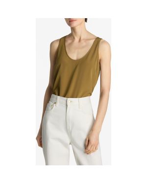 St. John Scoop Neck Crêpe De Chine Shell - Green