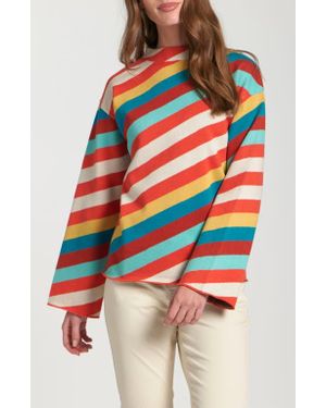 Apny Diagonal Stripe Funnel Neck Sweater - Red