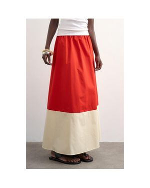 TOPSHOP Maxi Full Circle Color Block Skirt - Red