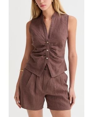 Crescent Sleeveless Mandarin Collar Blouse Top - Brown