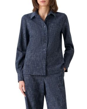 Akris Wool Blend Tweed Button-Up Shirt - Blue