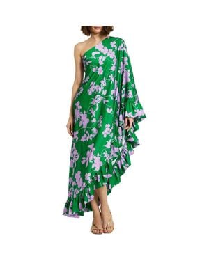 Mac Duggal Floral Charmeuse One Shoulder Draped Gown - Green