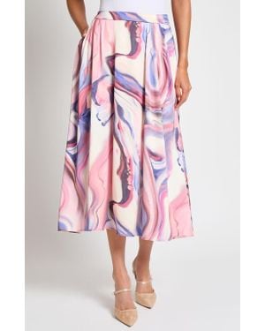 Misook Heritage Fit Watercolor Crepe Maxi Skirt - Pink