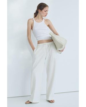 H&M Linen-Blend Drawstring Pants - White