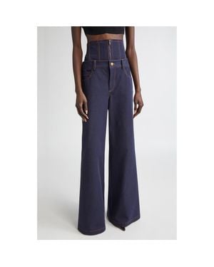 Monse Corset Waist Wide Leg Jeans - Blue