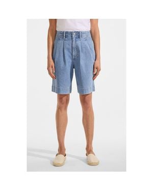 Lands' End Soft Denim High Rise 7 Pleated Trouser Shorts - Blue