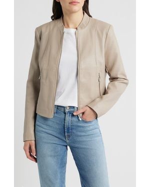 Via Spiga Front Zip Faux Leather Jacket - Blue