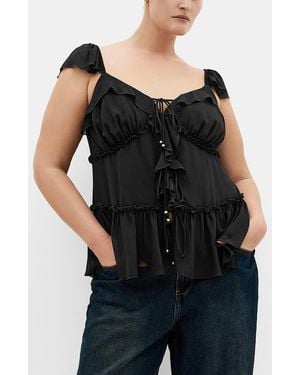 City Chic Bryn Ruffle Chiffon Peplum Top - Black