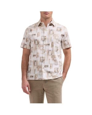 Bugatchi Vero Shaped Fit Abstract Print Short Sleeve Stretch Cotton Button-Up Shirt - Gray