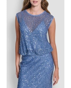 DKNY Bubble Hem Sequin Sleeveless Knit Top - Blue