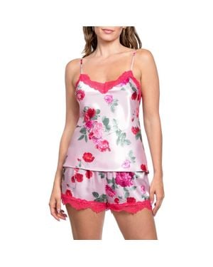 In Bloom Alyssa Lace Trim Strappy Short Satin Pajamas - Red