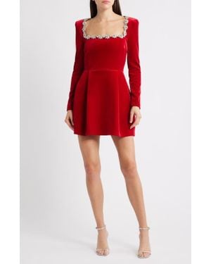 Nadine Merabi Kimberly Rhinestone Velvet Dress - Red