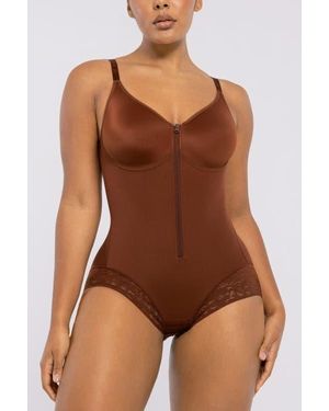 Shapellx Tummy Control Zip-Up Brief Bodysuit - Brown