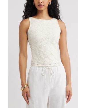 Open Edit Sleeveless Lace Shell - White