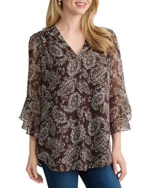 Jones New York Flutter Sleeve Paisley Top - Brown