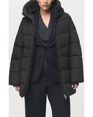 Mango Water Repellent Hooded Puffer Coat - Black
