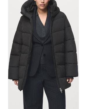 Mango Water Repellent Hooded Puffer Coat - Black