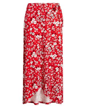 Loveappella Floral Faux Wrap Knit Midi Skirt - Red