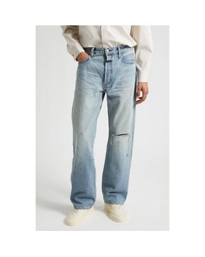 Fear Of God Ripped Knee Five-Pocket Straight Leg Jeans - Blue