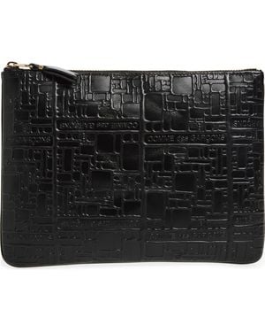 Comme des Garçons Embossed Logo Leather Pouch - Black
