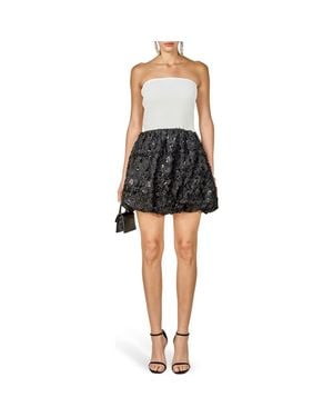 Endless Rose Voluminous Bubble Hem Strapless Mixed Media Minidress - Black