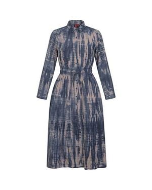 Red Myth Tie Dye Button-Down Cotton Midi Shirt Dress - Blue