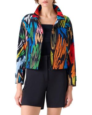Akris Punto Oversize Scribble Print Cotton Jacker - Blue