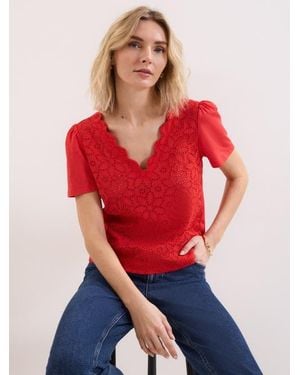 Phase Eight Freya Scallop V-Neck T-Shirt - Red