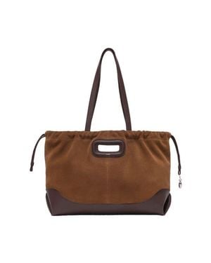 Maje Leather And Suede Milpli Tote Bag - Brown