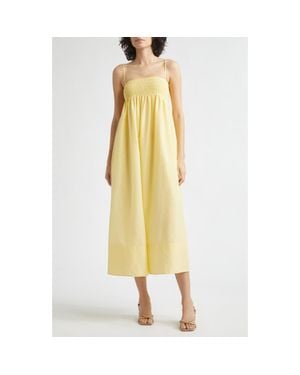 Vince Cotton-Silk Tie Smocked Dress - Yellow