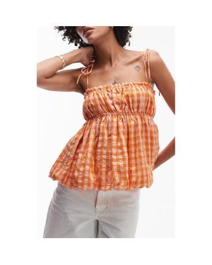 TOPSHOP Cotton Gingham Babydoll Camisole - Orange
