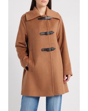 Bernardo Buckle Detail Melton Wool Blend Coat - Brown
