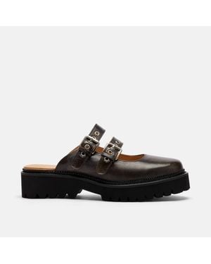 MARC NOLAN Lexi Leather Double-Buckle Lug Mules - Black