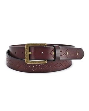 Old Trend Daisy Genuine Leather Perforated Floral Detail Belt - Brown