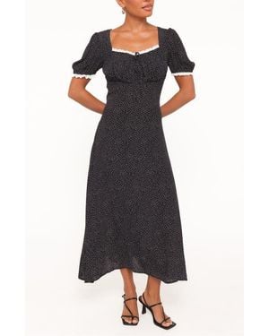 Petal & Pup Francine Polka Dot Lace Trim Midi Dress - Black