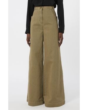 Max Mara High Waist Coated Cotton Bull Denim Wide Leg Pants - Green