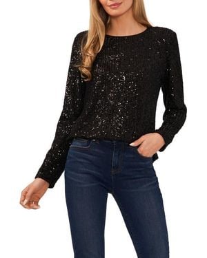 Cece Sequin Long Sleeve Top - Black