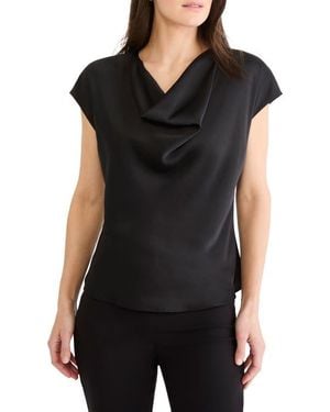 NIC+ZOE Day Gloss Drape Neck Top - Black