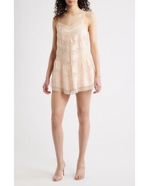 LoveShackFancy Bessette Lace Detail Silk Minidress - Natural