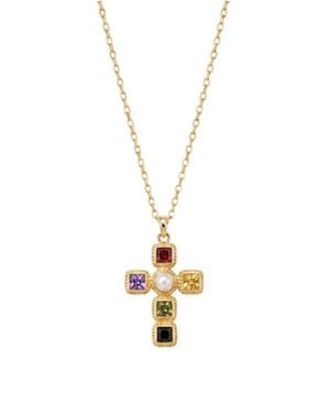 Argento Vivo Jewel Imitation Pearl Cross Necklace - Metallic