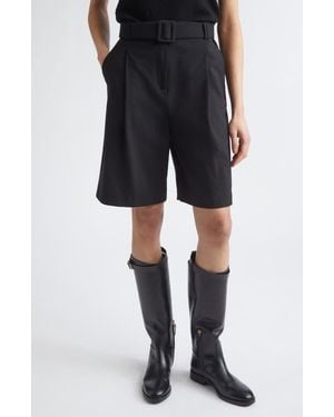 Eleventy Belted Stretch Virgin Wool Shorts - Black
