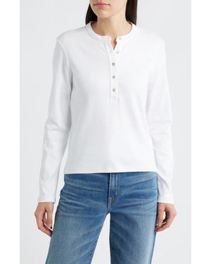 Mavi Long Sleeve Stretch Cotton Henley - White