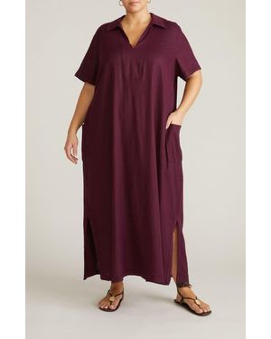 UNIVERSAL STANDARD Leaf-Print Linen-Blend Maxi Dress - Purple