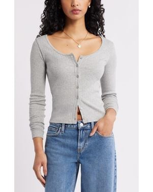 BP. Scoop Neck Pointelle Cardigan - Gray
