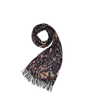 Fable England Wolf Garden Scarf With Tassels - Black