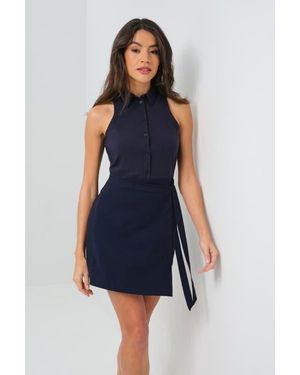 Anatomie Milana Sleeveless Collared Button Up Wrap Dress - Blue
