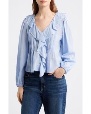 Madewell Lace Insert Ruffled Pintuck Long Sleeve Top - Blue