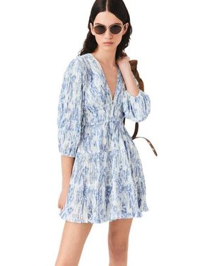 Maje Patterned Pleated Dress - Blue