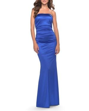 La Femme Chic Strapless Liquid Jersey Gown With Ruching in Red | Lyst